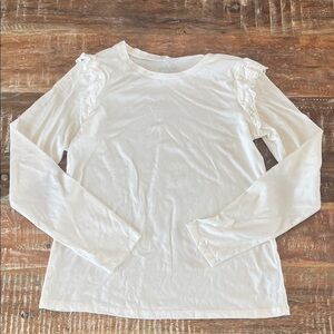 Cat & Jack White Long Sleeve Blouse with Ruffle Accents